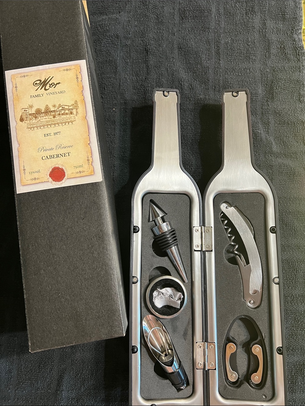 Stainless Wine Tool Set with Corkscrew & Pourer - Silver/Black